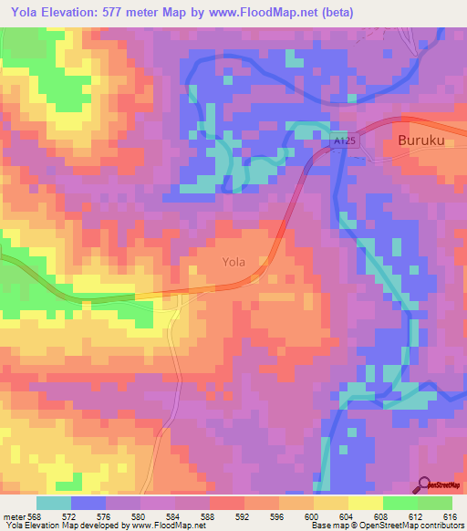 Yola,Nigeria Elevation Map