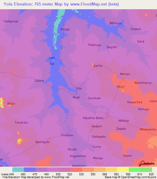 Yola,Nigeria Elevation Map