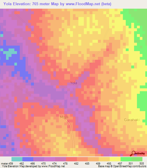 Yola,Nigeria Elevation Map