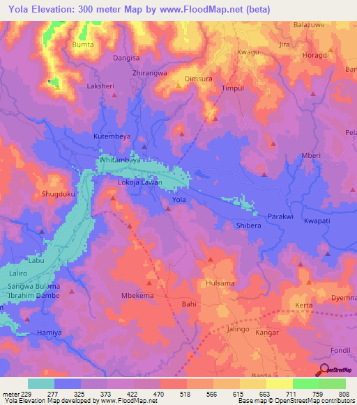 Yola,Nigeria Elevation Map