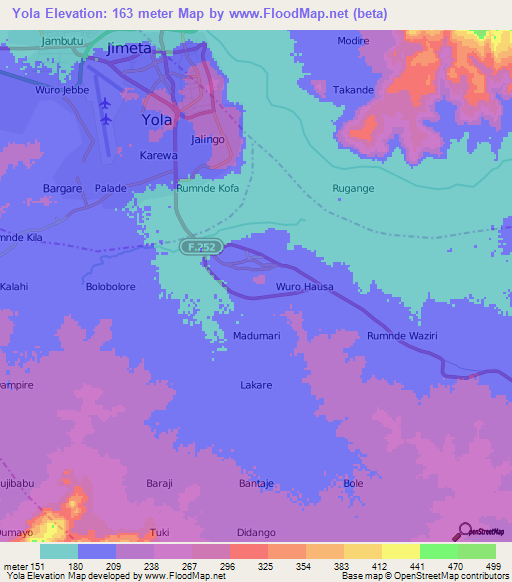 Yola,Nigeria Elevation Map