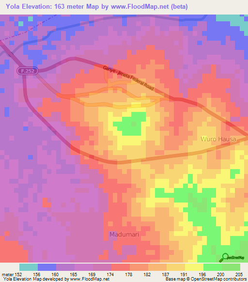 Yola,Nigeria Elevation Map