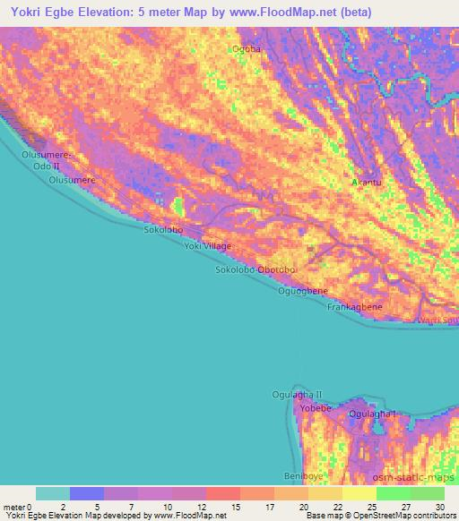 Yokri Egbe,Nigeria Elevation Map