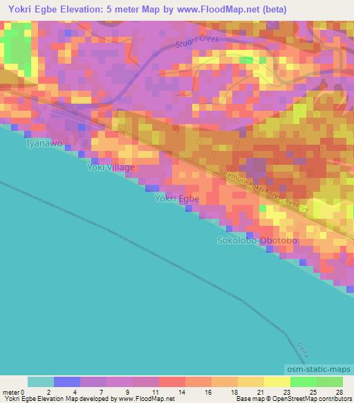 Yokri Egbe,Nigeria Elevation Map