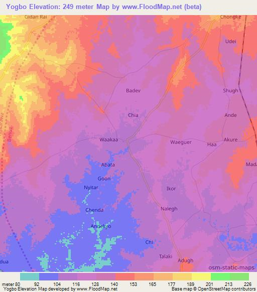 Yogbo,Nigeria Elevation Map