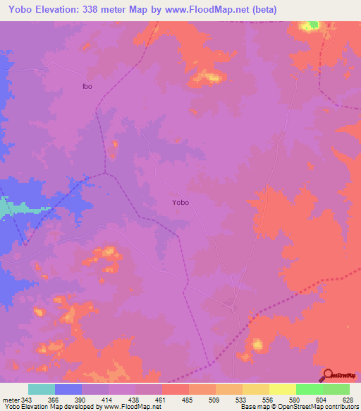 Yobo,Nigeria Elevation Map