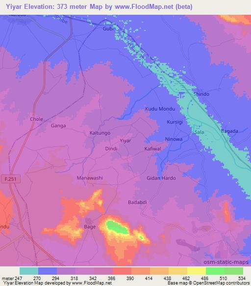 Yiyar,Nigeria Elevation Map