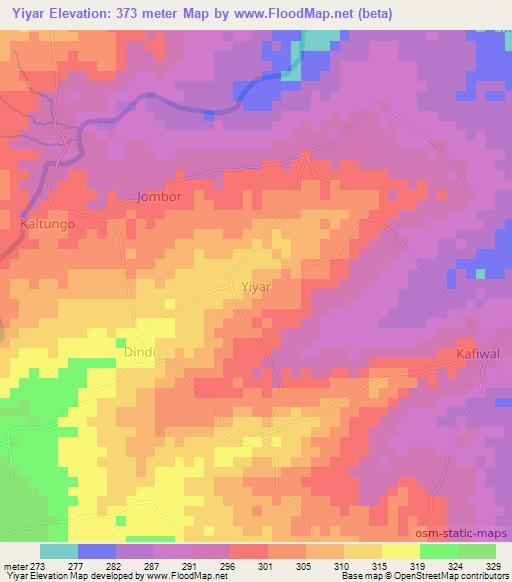 Yiyar,Nigeria Elevation Map