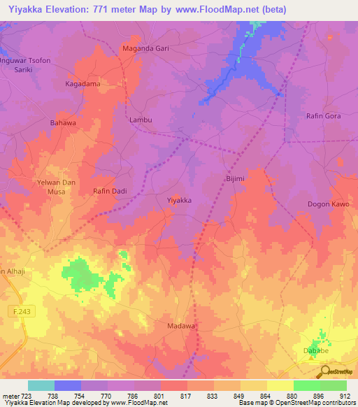 Yiyakka,Nigeria Elevation Map