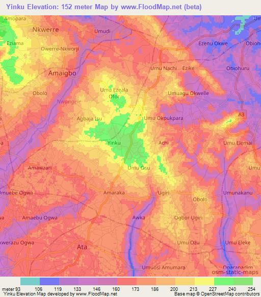 Yinku,Nigeria Elevation Map