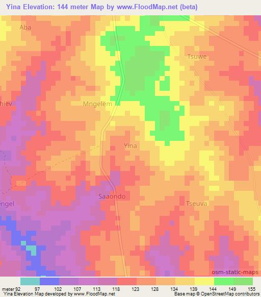 Yina,Nigeria Elevation Map