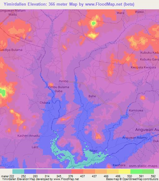 Yimirdallen,Nigeria Elevation Map