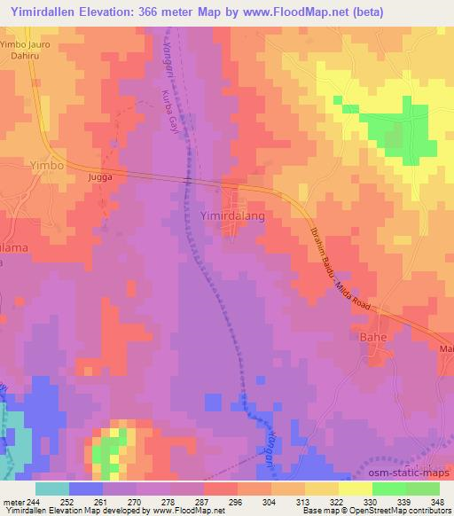 Yimirdallen,Nigeria Elevation Map