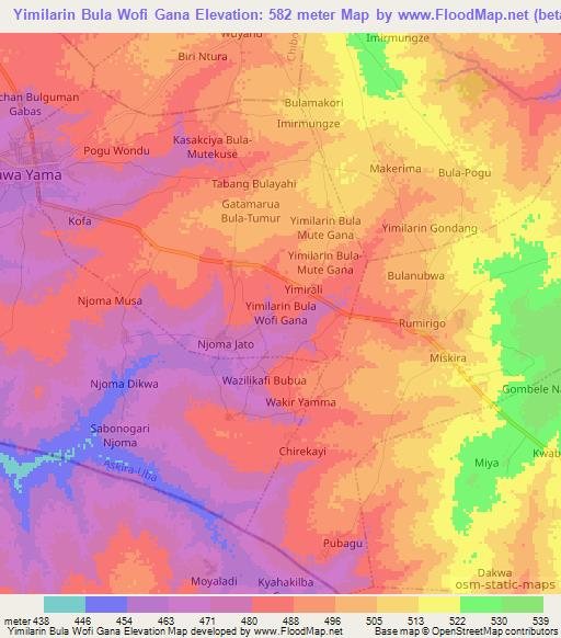 Yimilarin Bula Wofi Gana,Nigeria Elevation Map