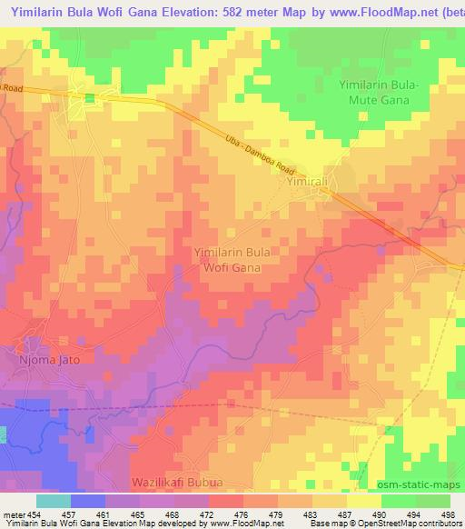 Yimilarin Bula Wofi Gana,Nigeria Elevation Map