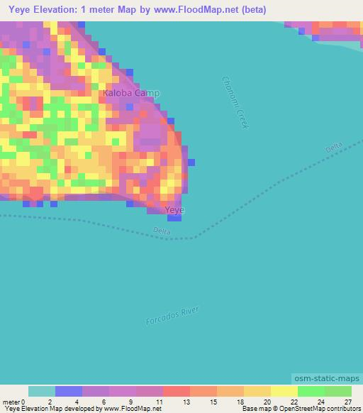 Yeye,Nigeria Elevation Map