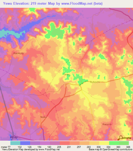 Yewu,Nigeria Elevation Map