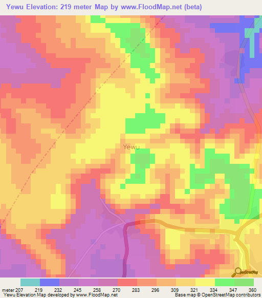 Yewu,Nigeria Elevation Map