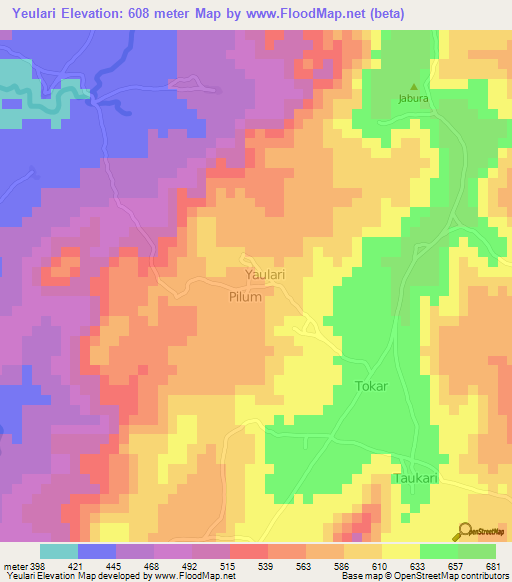 Yeulari,Nigeria Elevation Map