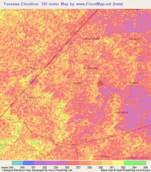 Yessawa,Nigeria Elevation Map