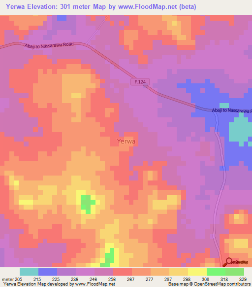 Yerwa,Nigeria Elevation Map