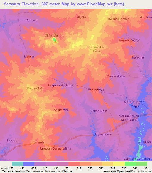 Yersaura,Nigeria Elevation Map
