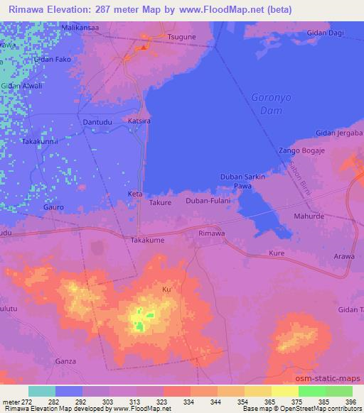 Rimawa,Nigeria Elevation Map