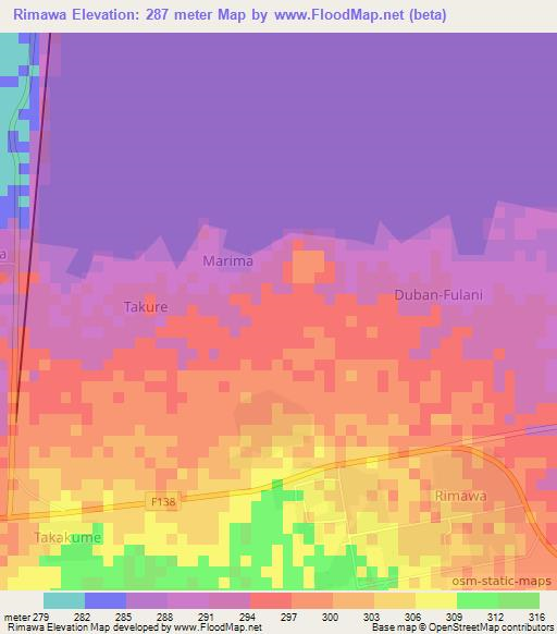 Rimawa,Nigeria Elevation Map