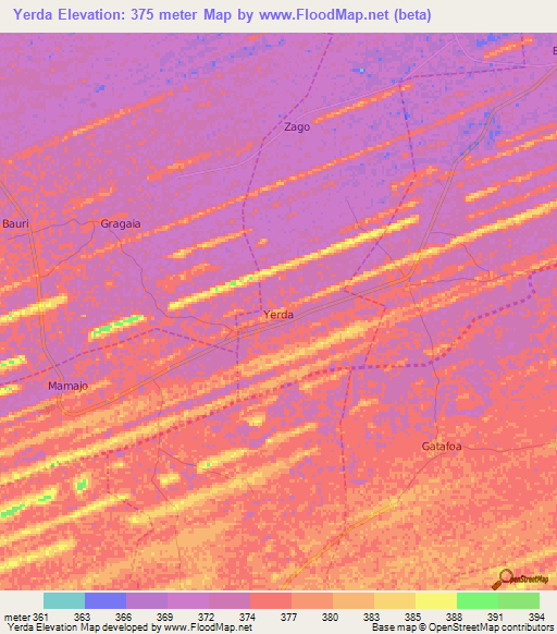 Yerda,Nigeria Elevation Map