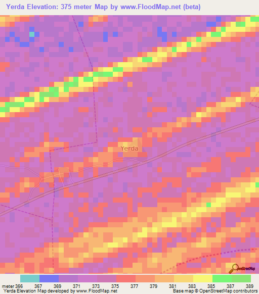 Yerda,Nigeria Elevation Map