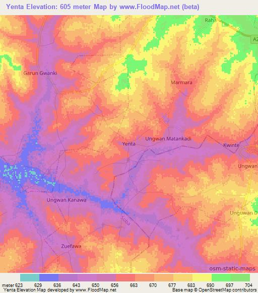 Yenta,Nigeria Elevation Map