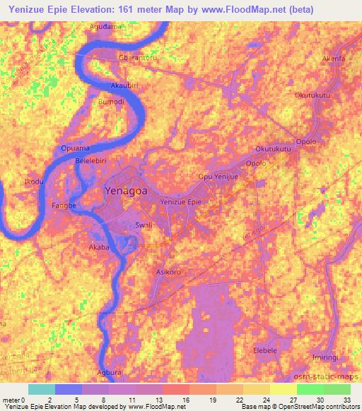 Yenizue Epie,Nigeria Elevation Map