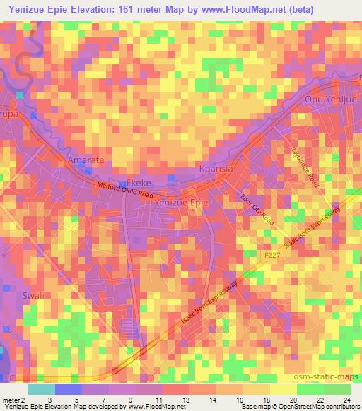 Yenizue Epie,Nigeria Elevation Map