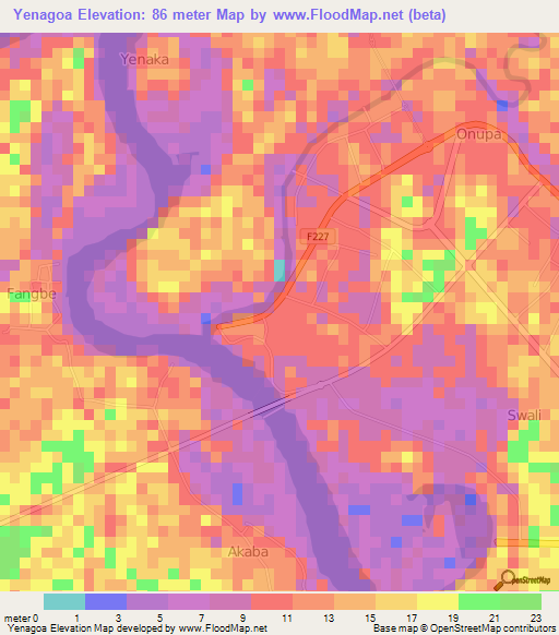 Yenagoa,Nigeria Elevation Map