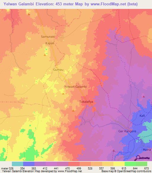 Yelwan Galambi,Nigeria Elevation Map