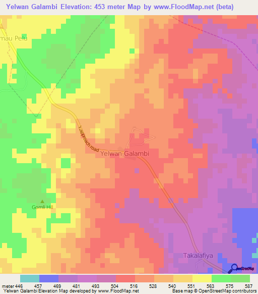 Yelwan Galambi,Nigeria Elevation Map