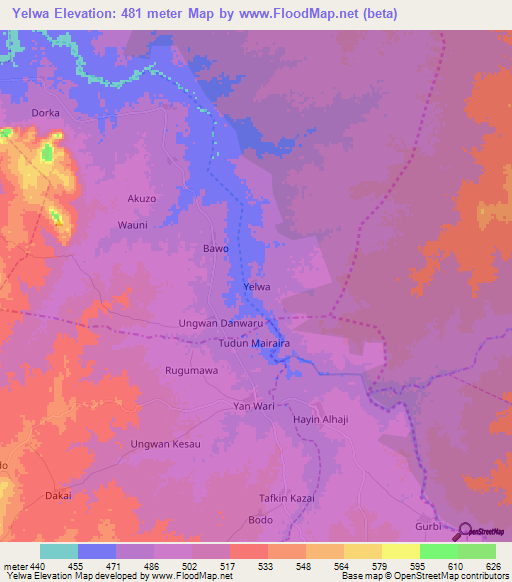 Yelwa,Nigeria Elevation Map