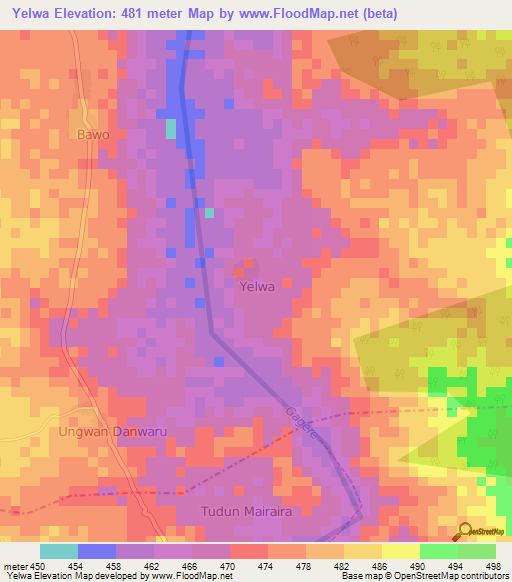 Yelwa,Nigeria Elevation Map