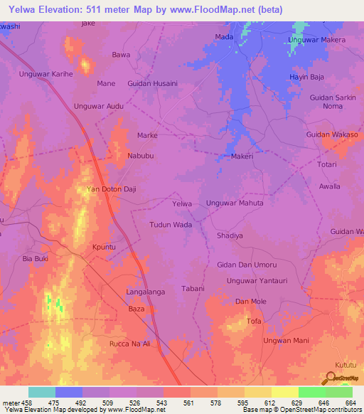 Yelwa,Nigeria Elevation Map