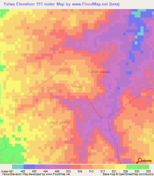 Yelwa,Nigeria Elevation Map