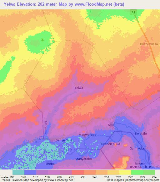 Yelwa,Nigeria Elevation Map