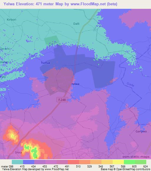 Yelwa,Nigeria Elevation Map