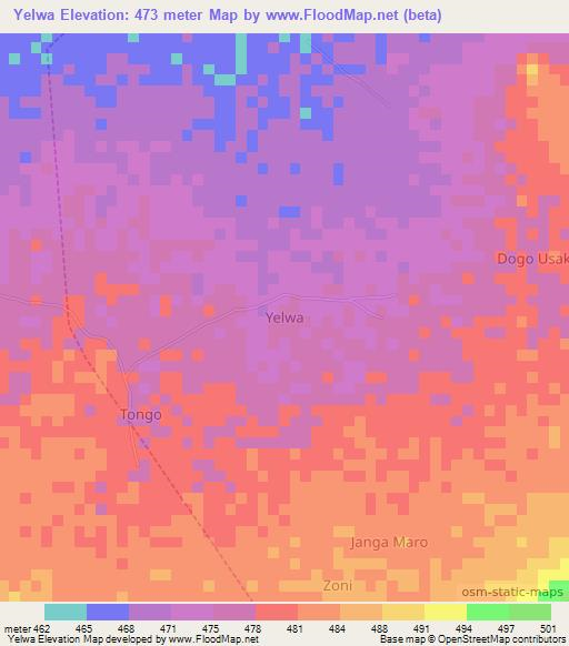 Yelwa,Nigeria Elevation Map