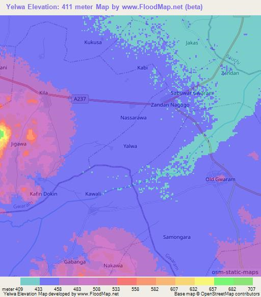 Yelwa,Nigeria Elevation Map