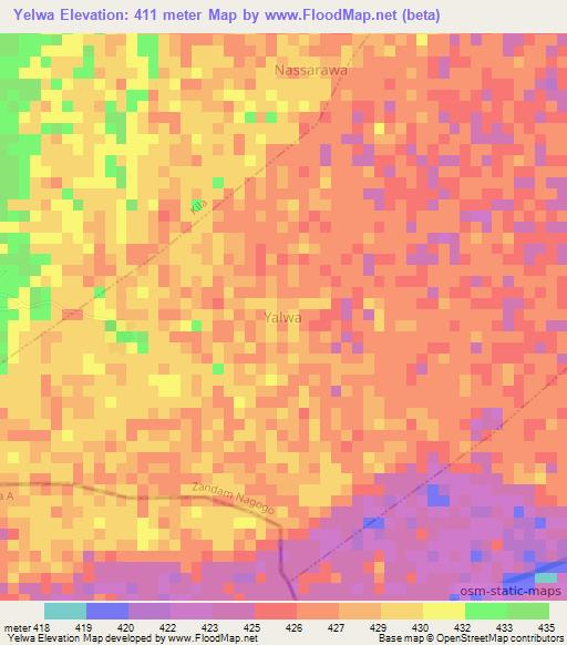 Yelwa,Nigeria Elevation Map