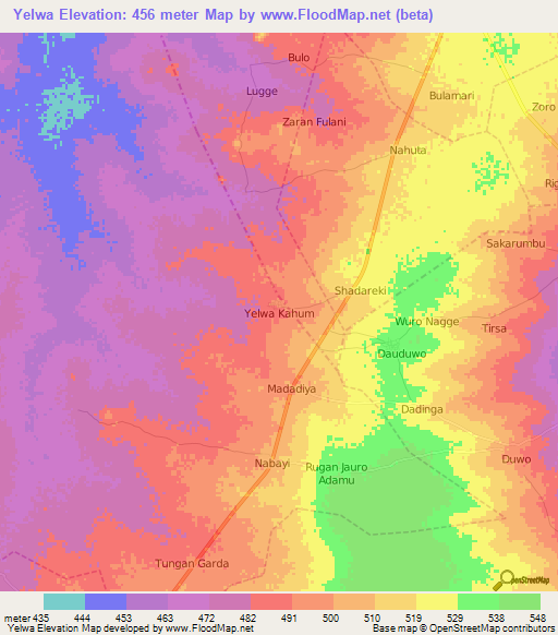 Yelwa,Nigeria Elevation Map