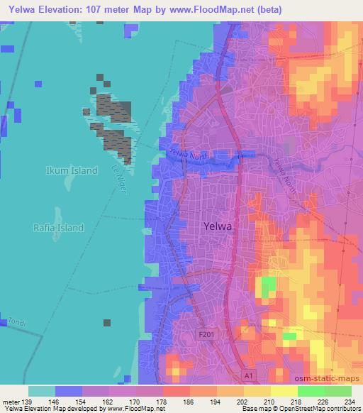 Yelwa,Nigeria Elevation Map