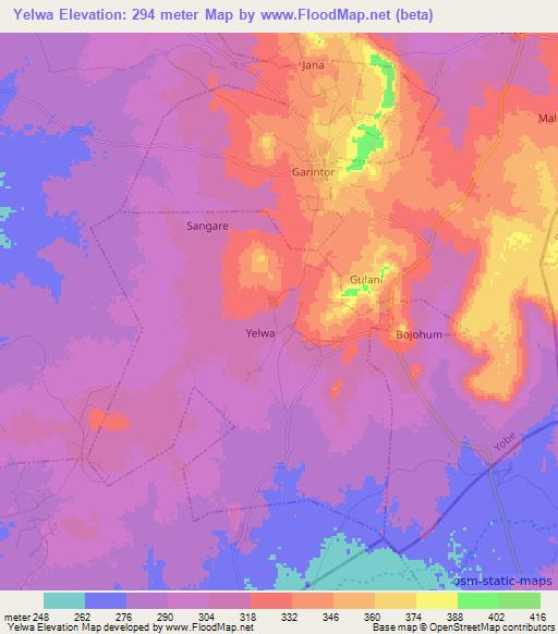 Yelwa,Nigeria Elevation Map