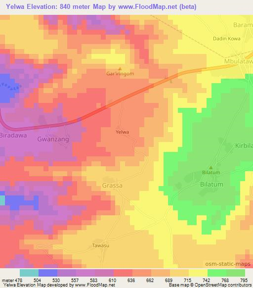 Yelwa,Nigeria Elevation Map