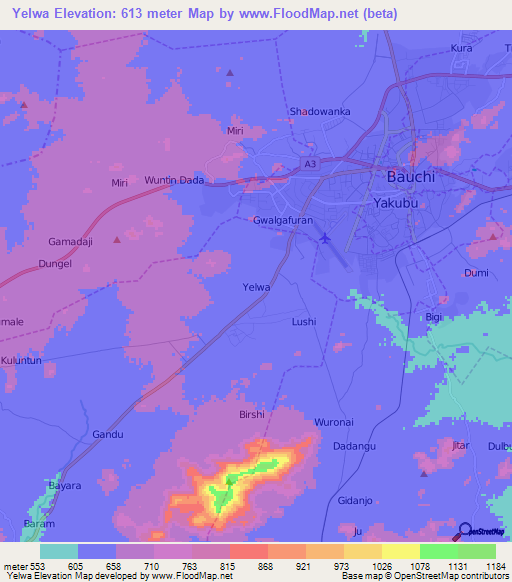 Yelwa,Nigeria Elevation Map